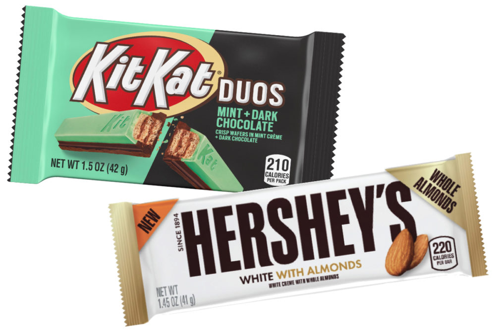 Hershey White with Almonds and Kit Kat Duos Mint + Chocolate