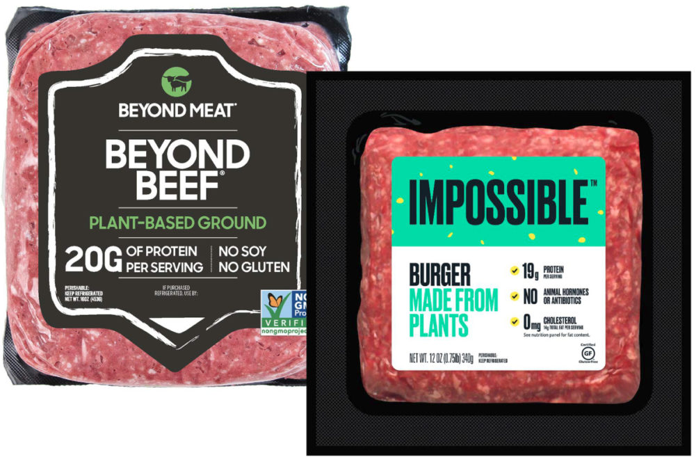 Plant-based beef from Beyond Meat and Impossible Foods