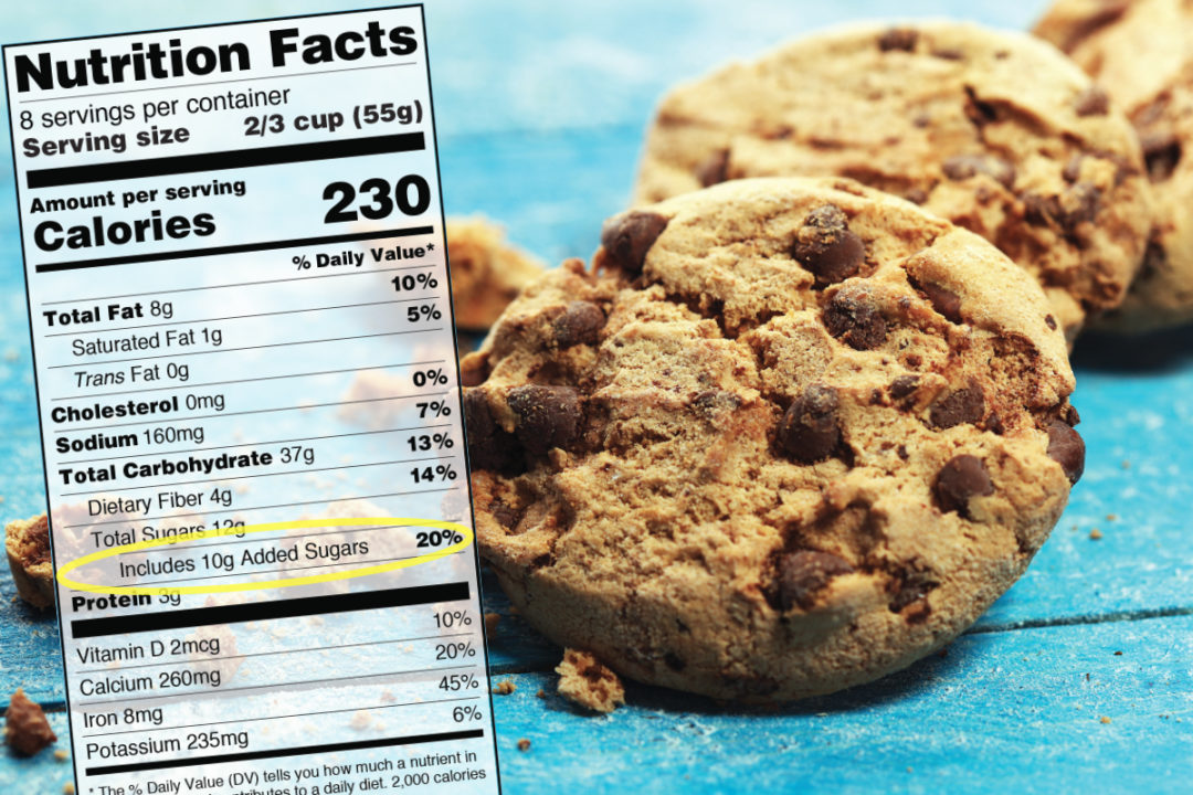 Nutrition facts added sugars label for cookies