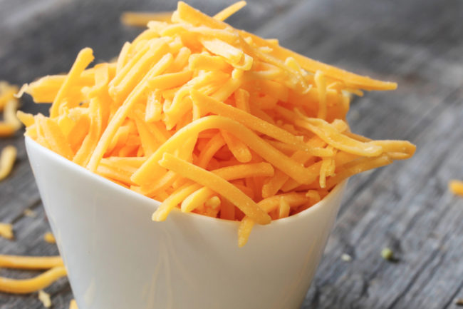 Shredded cheese in a bowl