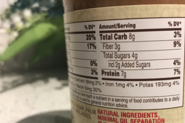 Added sugar label on peanut butter