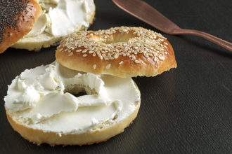 Bagel with cream cheese, processed food