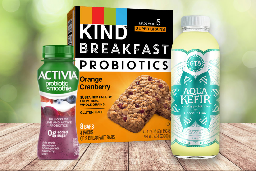 Probiotic products from Danone, Kind and GT's Living Foods