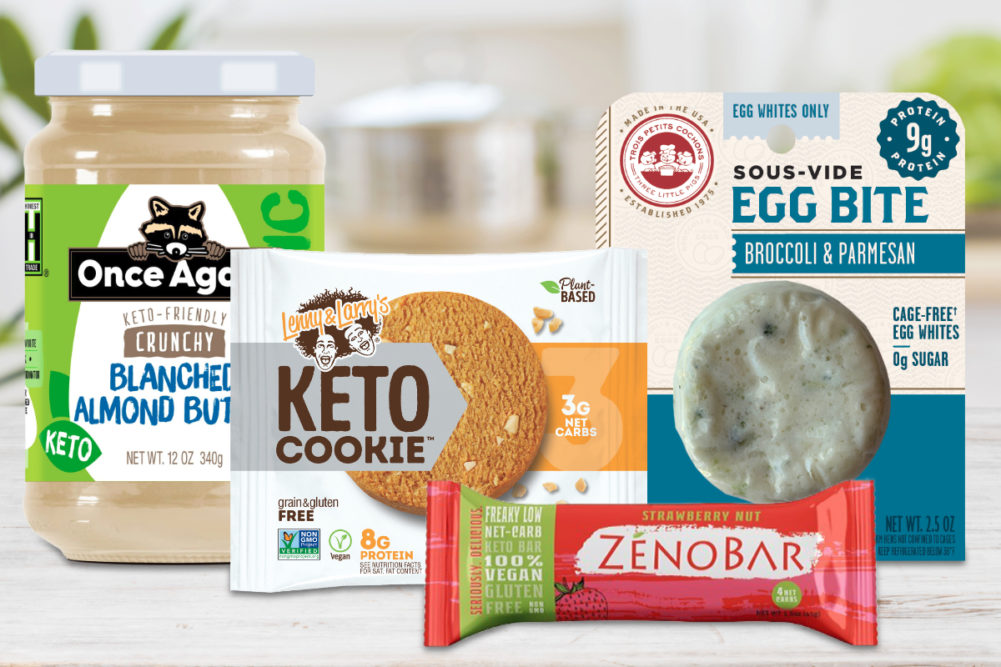 Keto products from Lenny & Larry’s, Once Again Nut Butter, Les Trois Petits Cochons and Zeno Nutrition