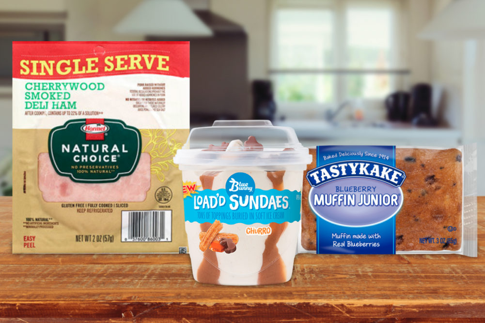 Single-serve products from Hormel, Wells Enterprises and Flowers Foods
