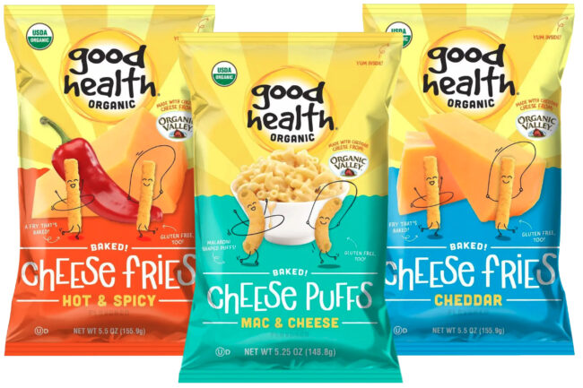 Good Health Organic cheese fries and cheese puffs