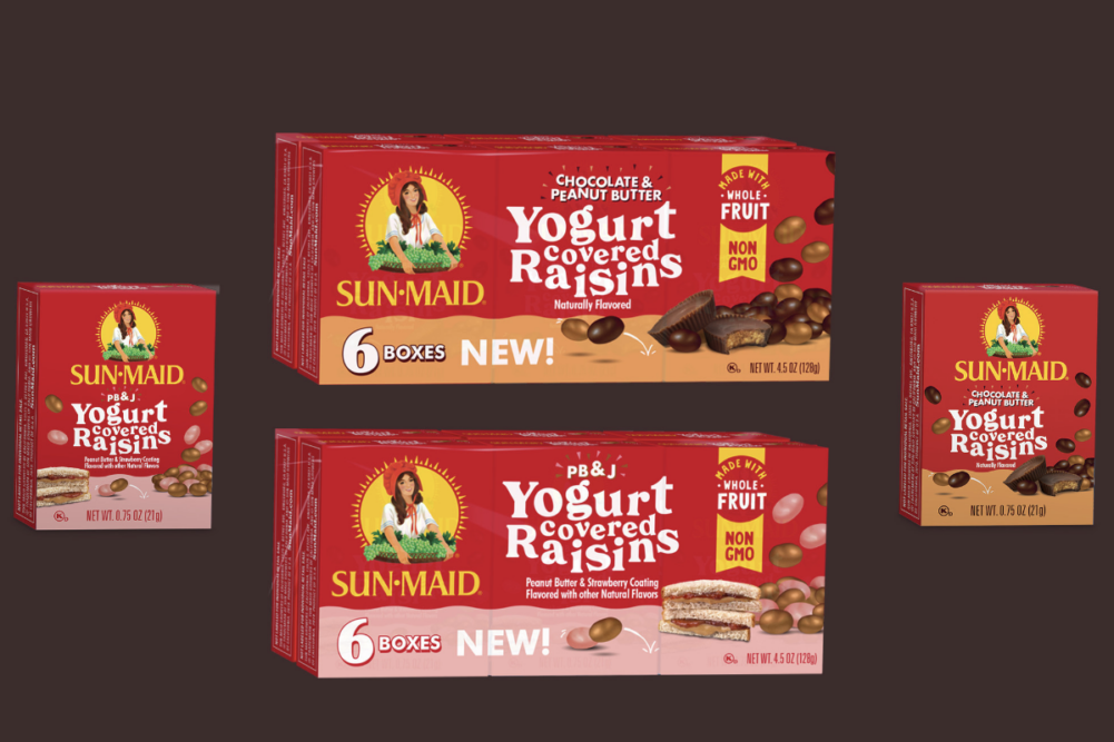 Sun-Maid Peanut Butter Chocolate yogurt covered raisins and PB&J yogurt covered raisins