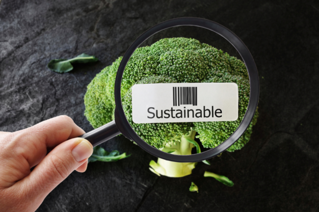 Produce with sustainability sticker