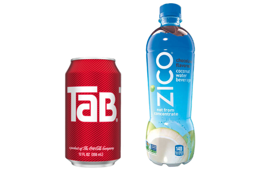 Tab diet soda and Zico coconut water