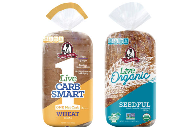 Aunt Millie's Live Carb Smart and Live Organic bread