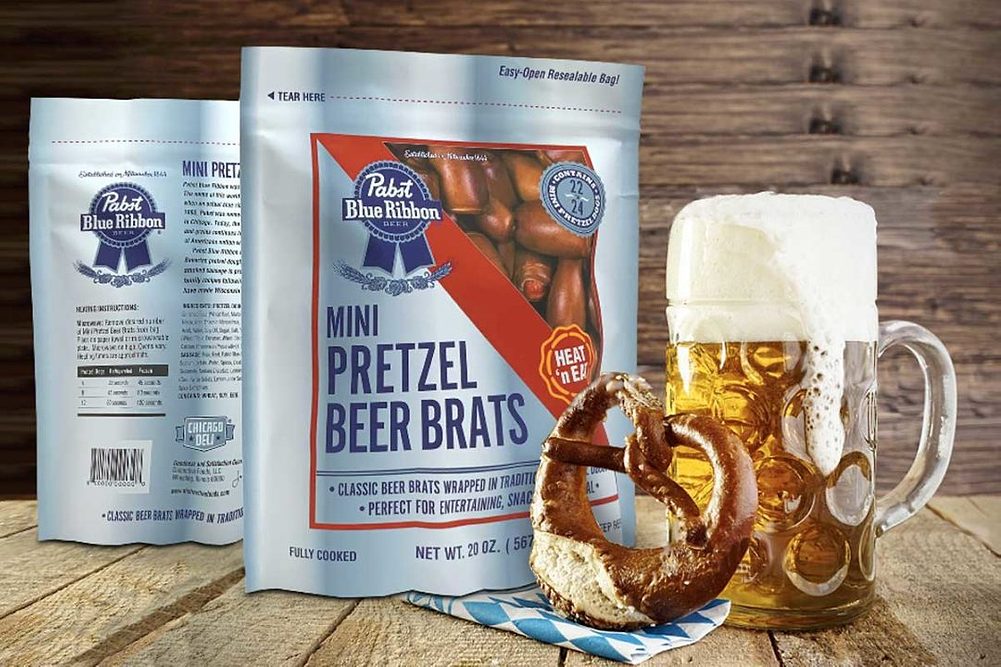 Pabst Blue Ribbon Mini Pretzel Wrapped Beer Brats