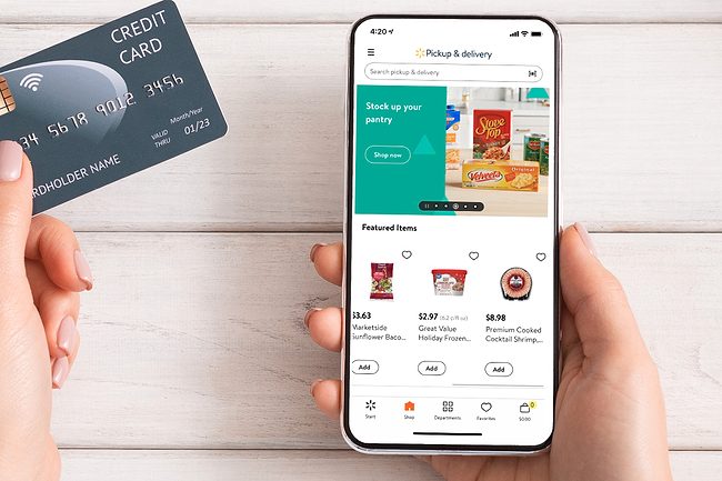 Shopping for Walmart groceries online using smart phone