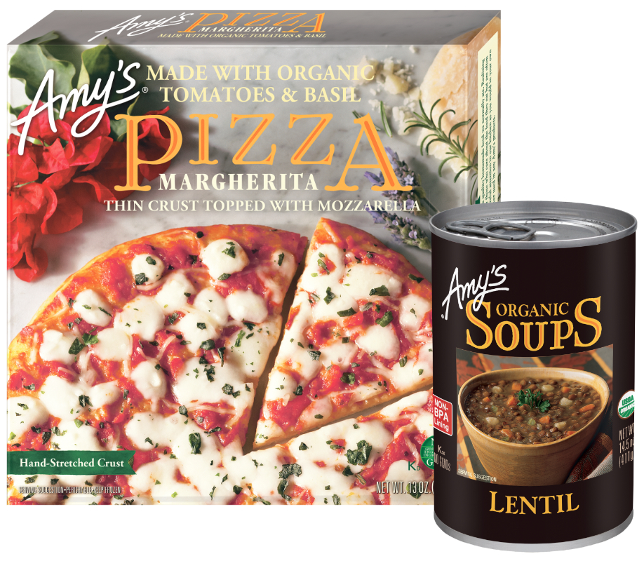 Amy's margherita pizza and lentil soup