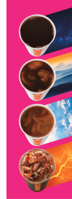 Dunkin Extra Charged Coffee, Explorer Batch coffee and Dunkin' Midnight coffee