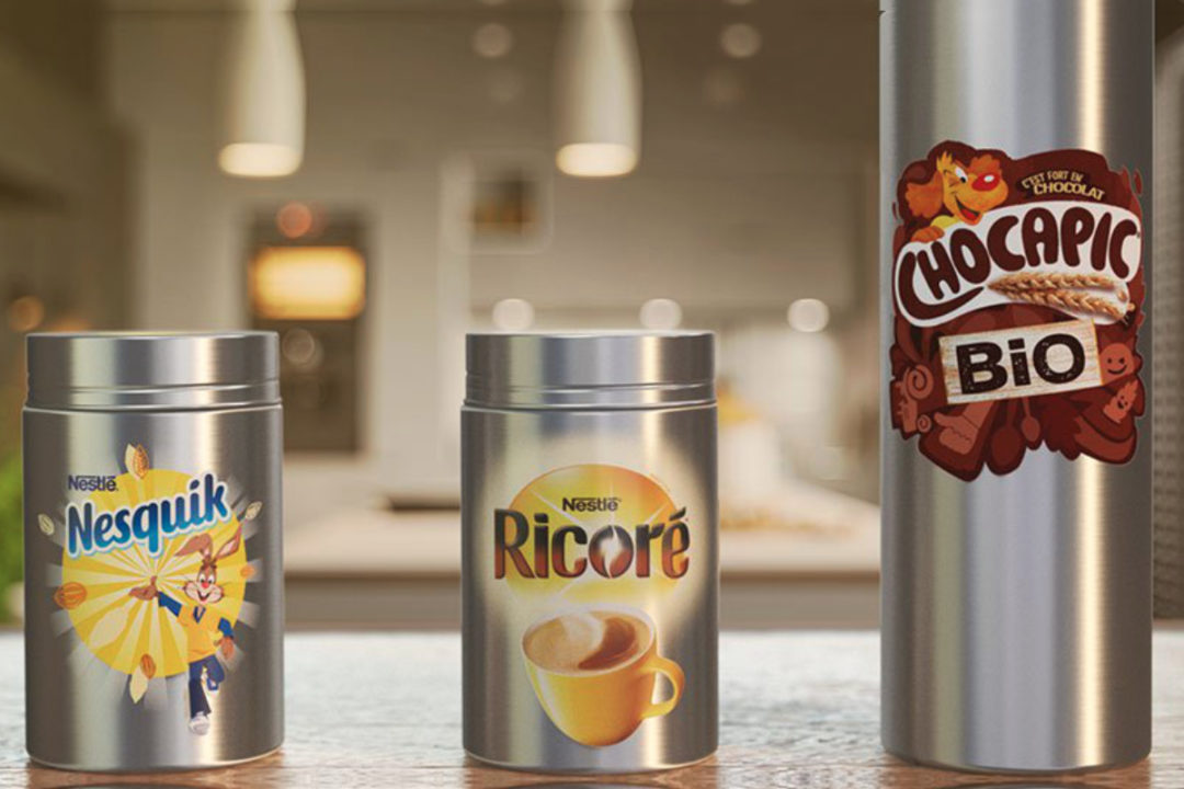 Nestle reusable containers for its Nesquik cocoa powder, Ricore chicory and coffee drink, and Chocapic Bio cereals