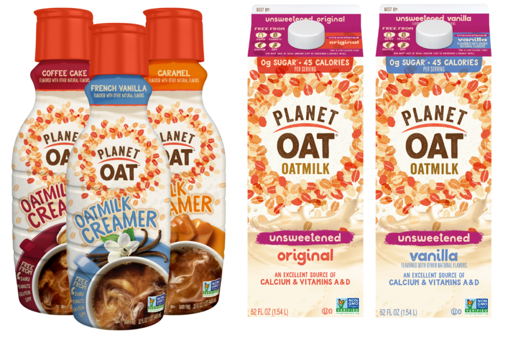 Planet Oat oatmilk coffee creamers and unsweetened oatmilk beverages