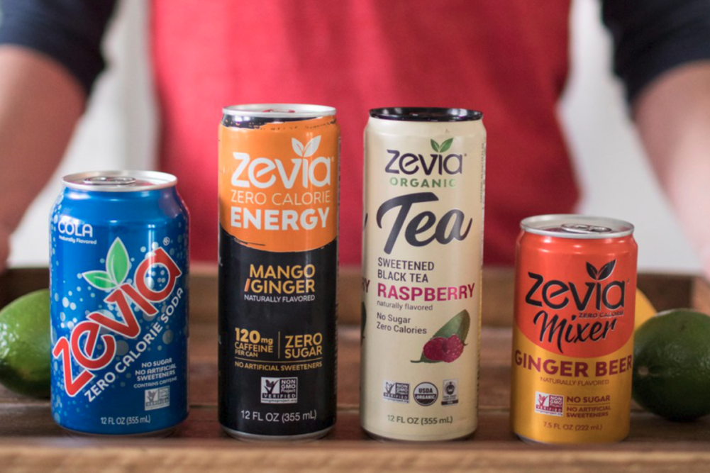 Zevia cola, energy drink, organic tea and ginger beer mixer