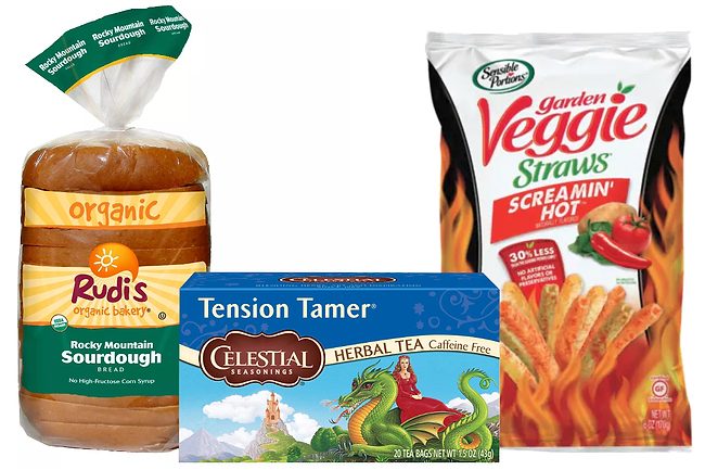 Hain Celestial products - Rudi's bread, Celestial Seasonings tea, Screamin' Hot Sensible Portions Veggie Straws