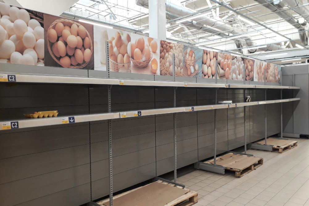 Empty egg shelves at the supermarket