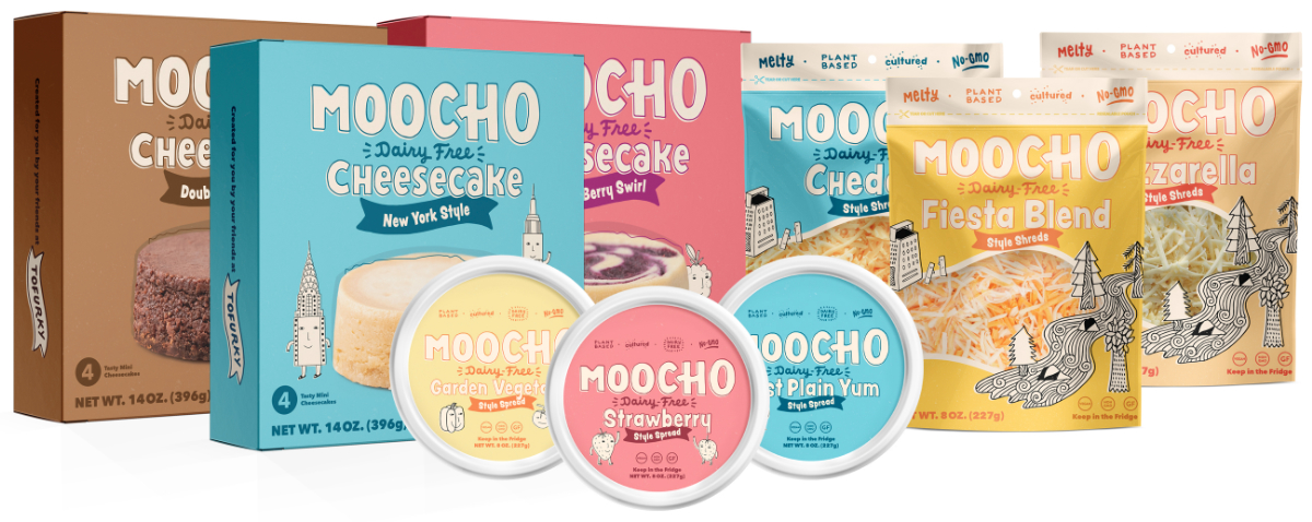 Moocho dairy-free shreds, spreads and cheesecakes