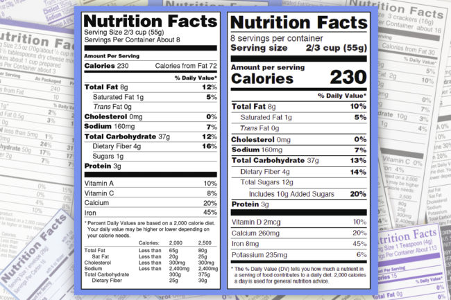Old vs new nutrition facts label