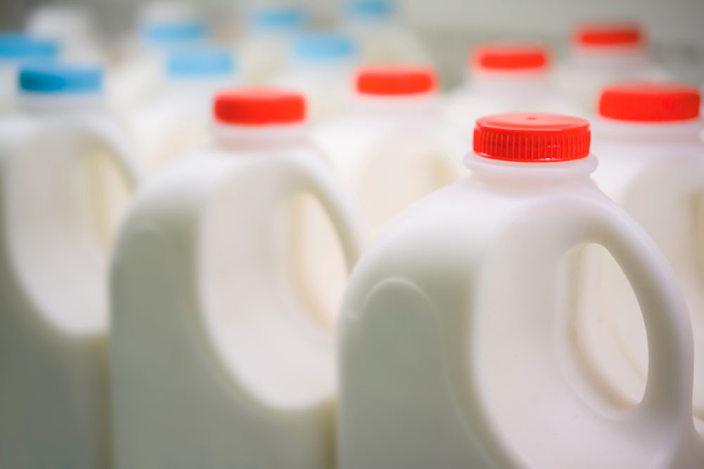 Milk jugs in store