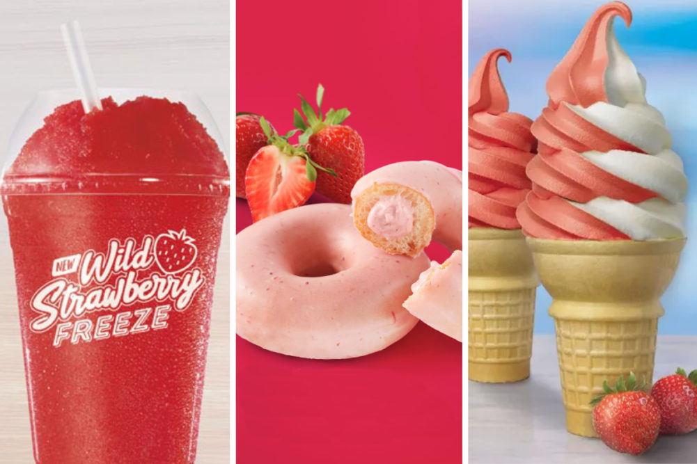 Strawberry menu items from Taco Bell, Krispy Kreme, Checkers and Rally's