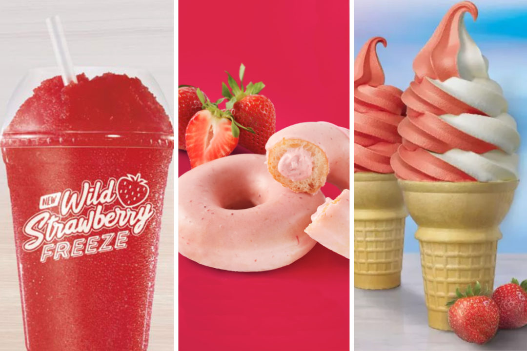 Strawberry menu items from Taco Bell, Krispy Kreme, Checkers and Rally's