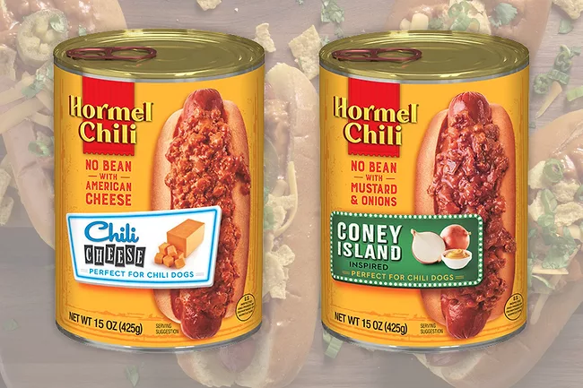 Hormel Chili Cheese and Coney Island Chili for hot dogs