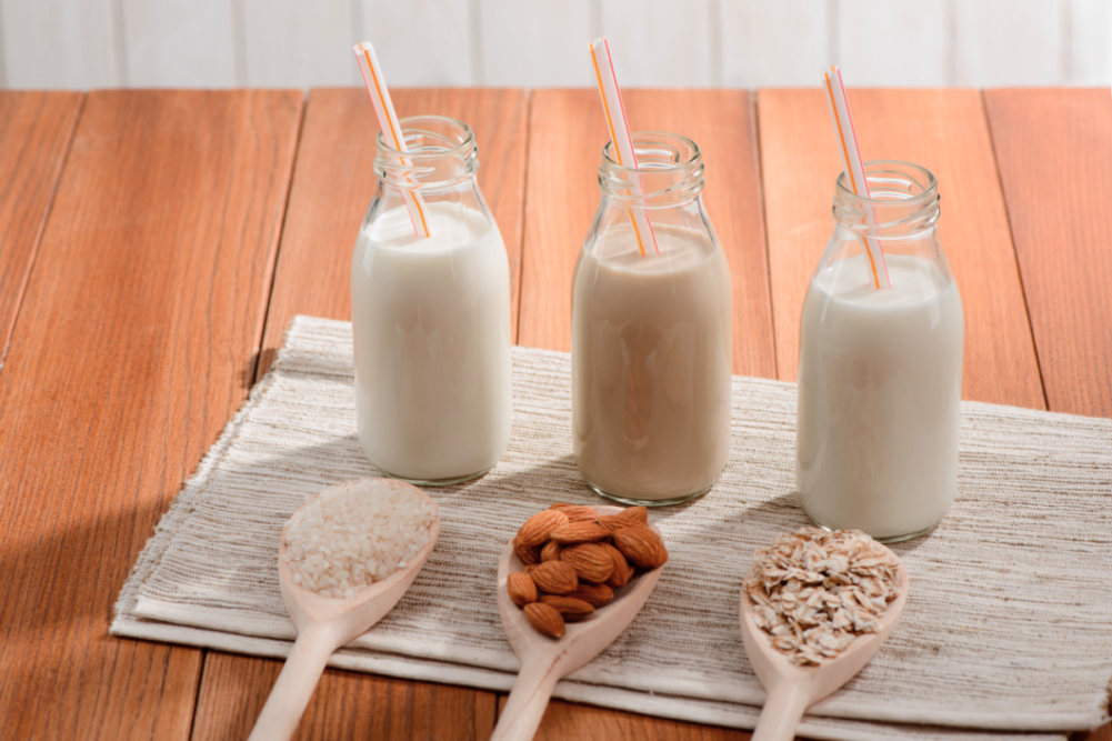 variety of artisan plant-based milk alternatives