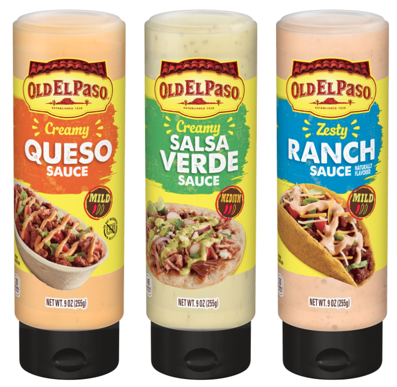 Old El Paso Creamy Queso, Creamy Salsa Verde and Zesty Ranch Squeeze Sauces