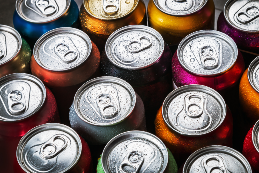 aluminum cans of soda