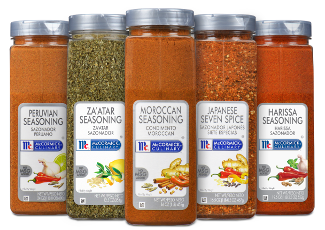 Peruvian Seasoning, Za'Tar Seasoning, Moroccan Seasoning, Japanese Seven Spice and Harissa Seasoning from McCormick & Co.