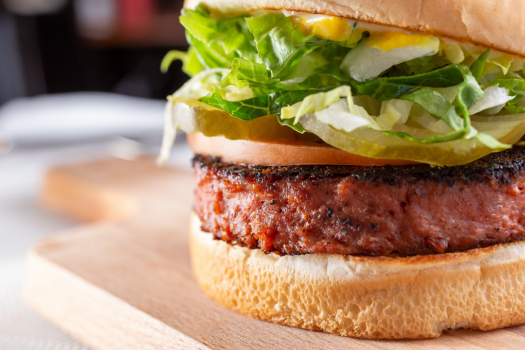 Burger made with plant-based beef alternative