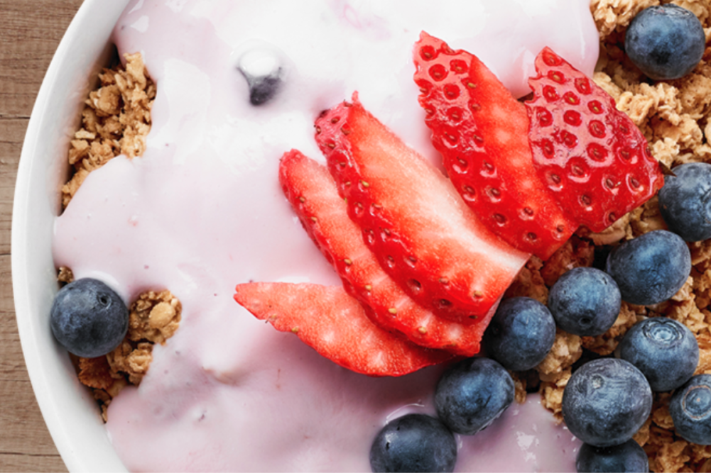 yogurt with strawberries and blueberries