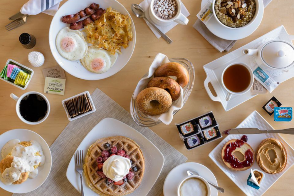 Diamond Crystal's condiments, seasonings and dry blended mixes on breakfast table