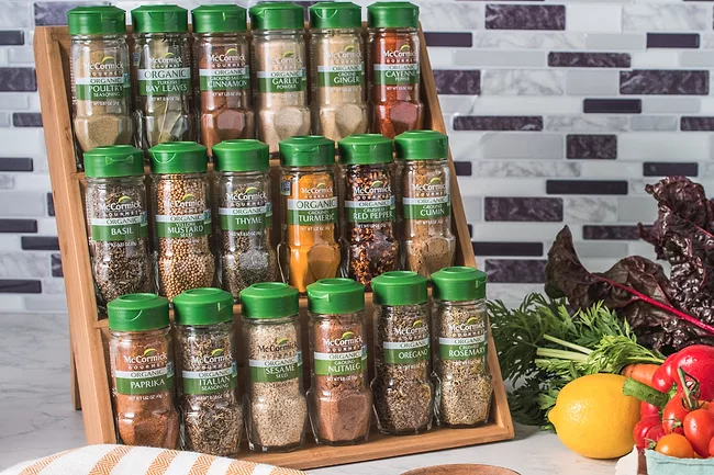 Variety of McCormick & Co. spices on kitchen counter
