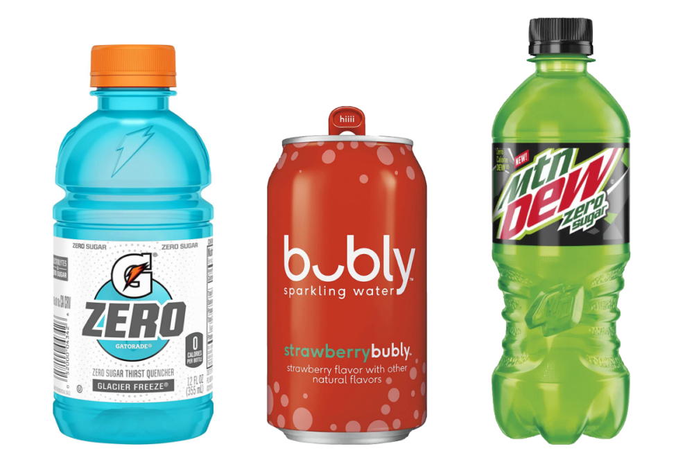 Gatorade Zero, bubly and Mountain Dew Zero Sugar