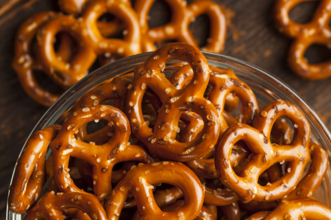 Salted pretzels in a bowl