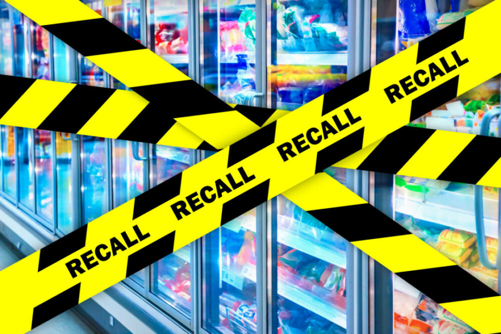 Recall tape over grocery store refrigerator