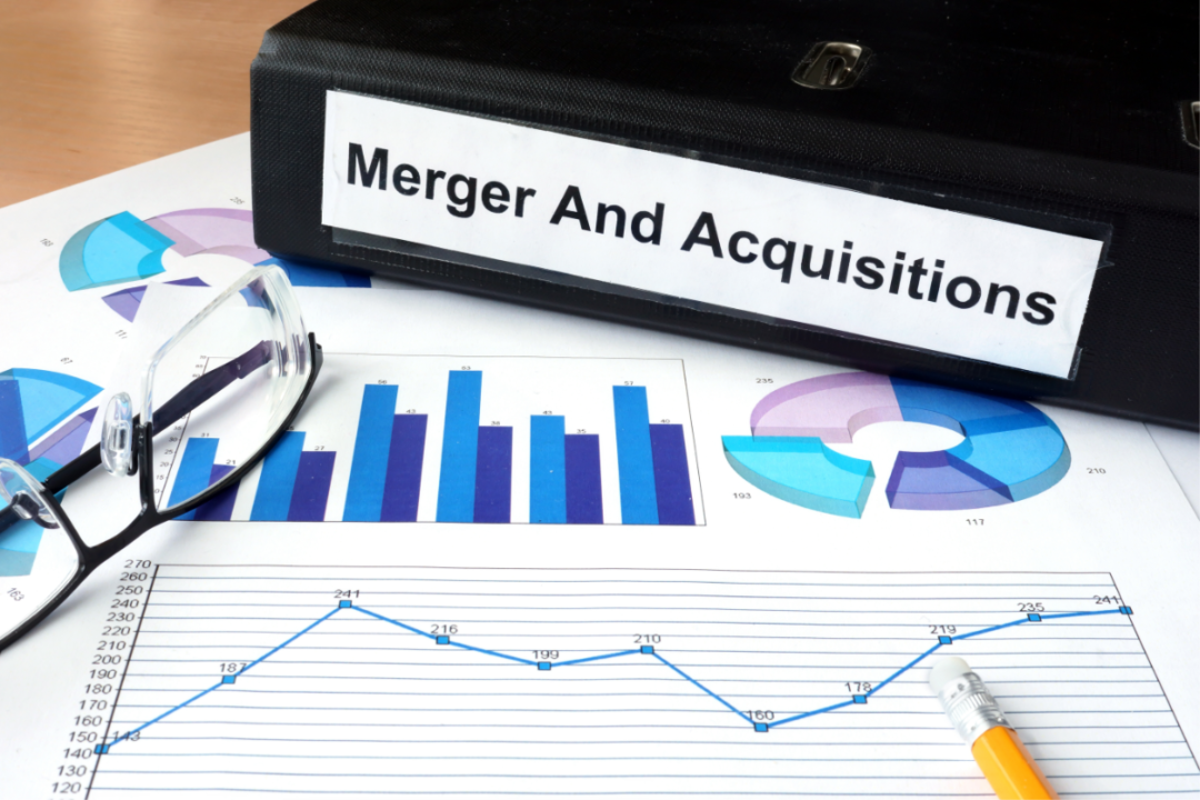 File folder with Merger and Acquisition and financial graphs