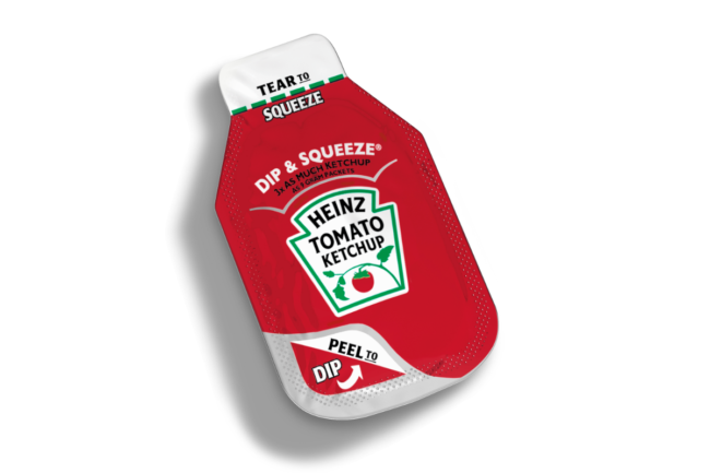 Dip and squeeze ketchup packet from Kraft Heinz
