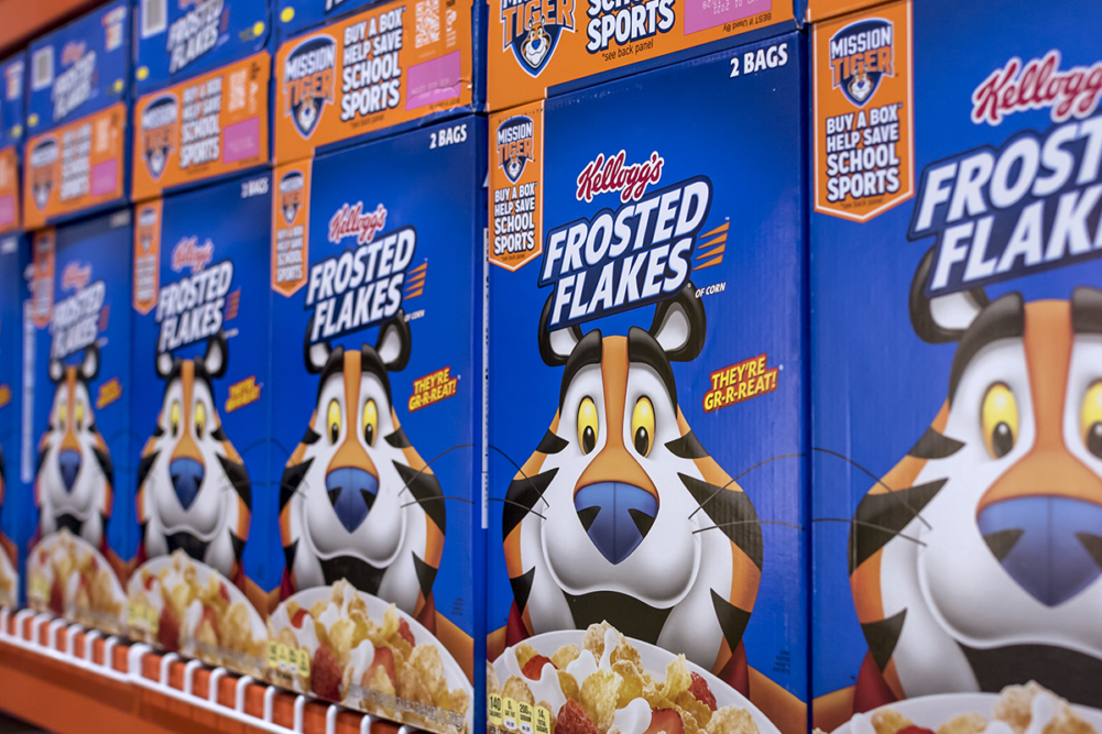 Frosted Flakes cereal on shelf