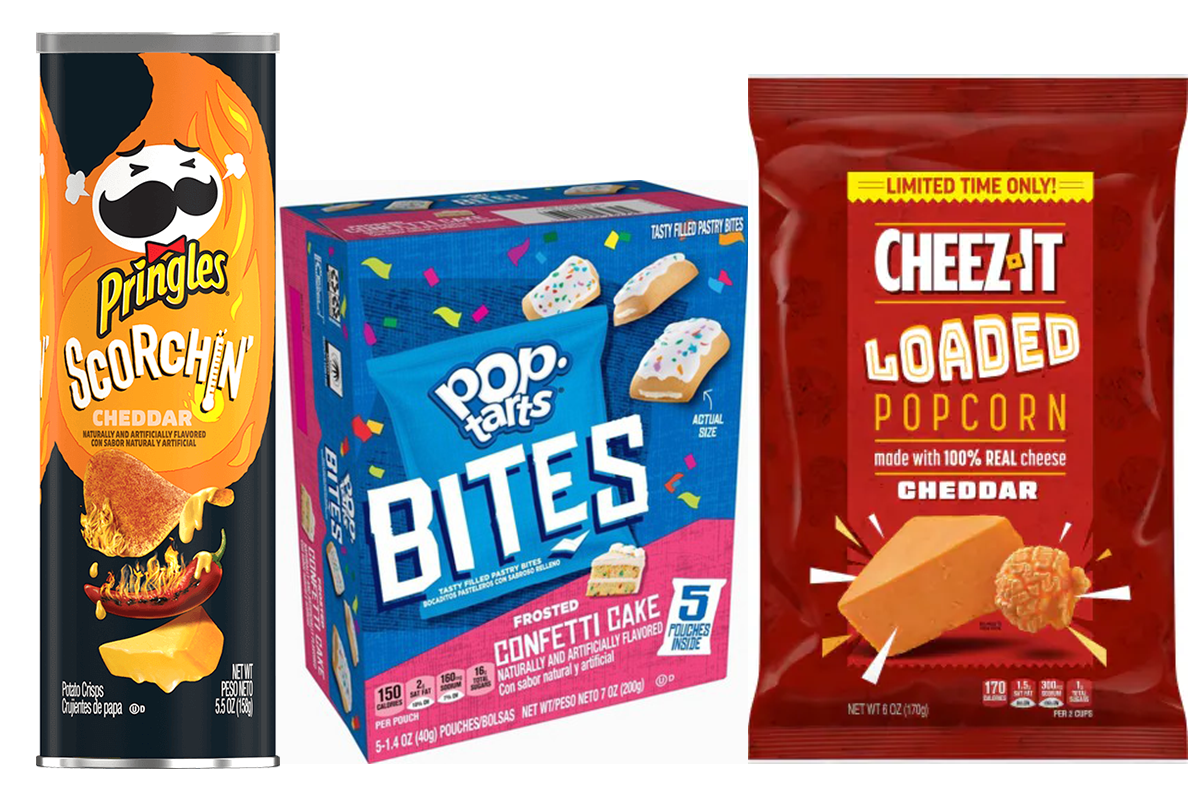 Pringles Scorchin, Pop-Tarts Bites, Cheez-It Loaded Popcorn