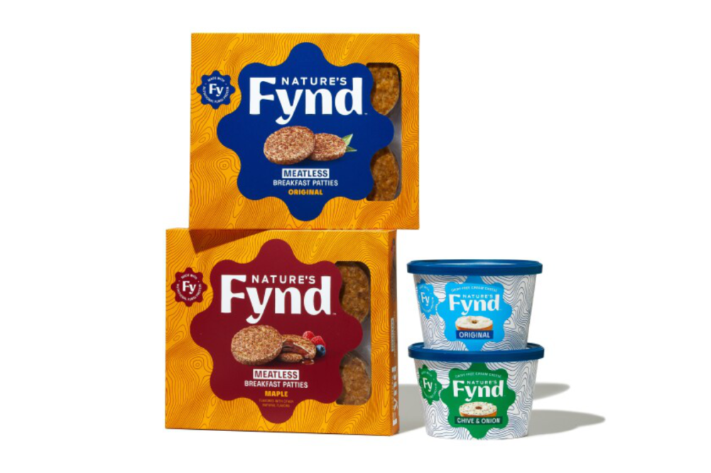 Meatless breakfast patties and dairy-free cream cheese  from Nature's Fynd