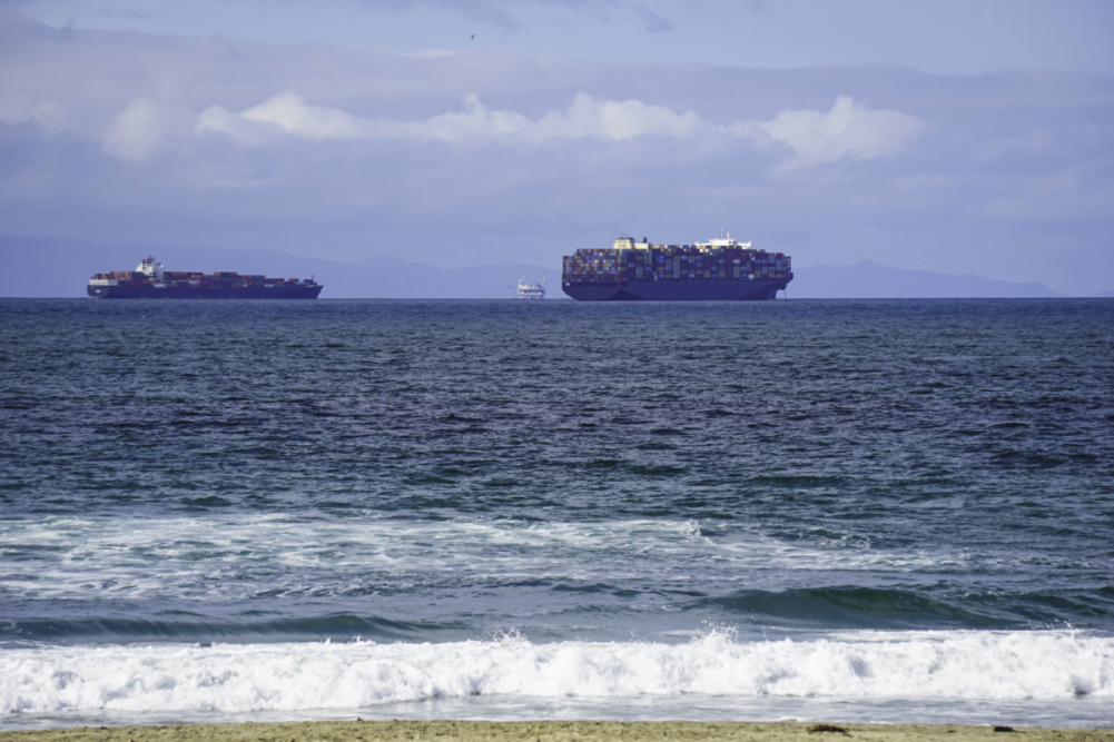 Cargo ships waiting off of coast of Southern California