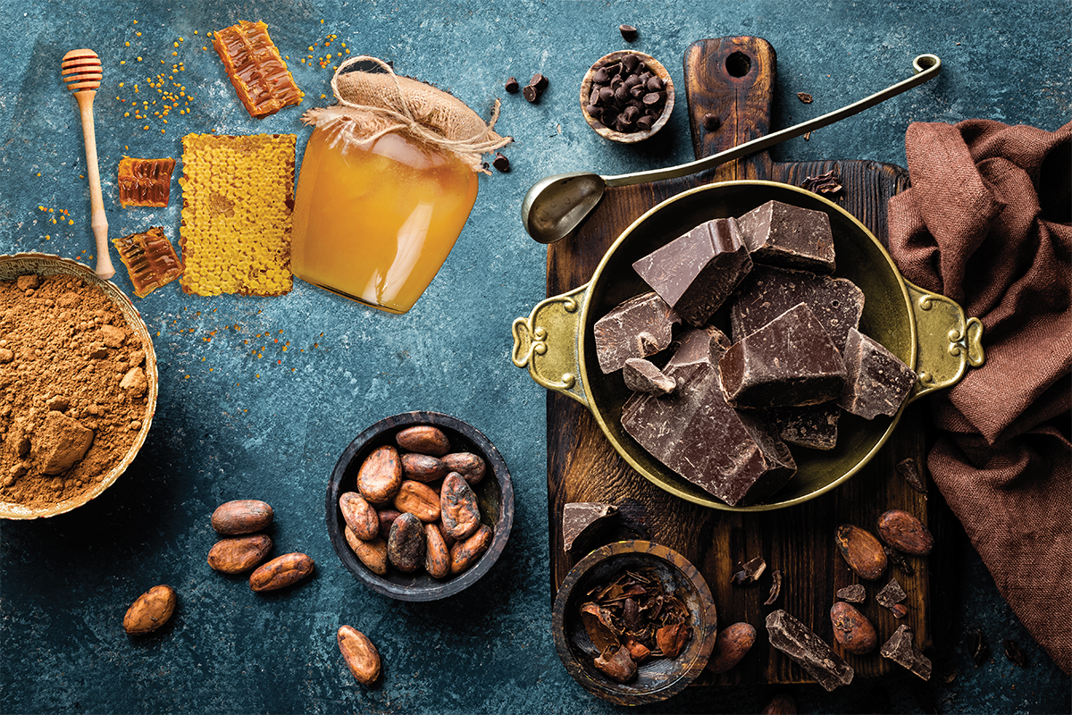 Honey and Chocolate on cutting board