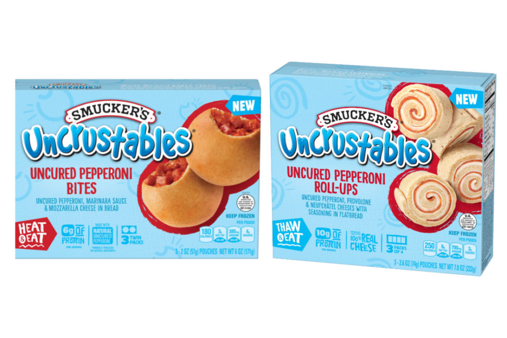 Uncrustables uncured pepperoni bites and Uncrustables uncured pepperoni roll-ups from JM Smucker Co.