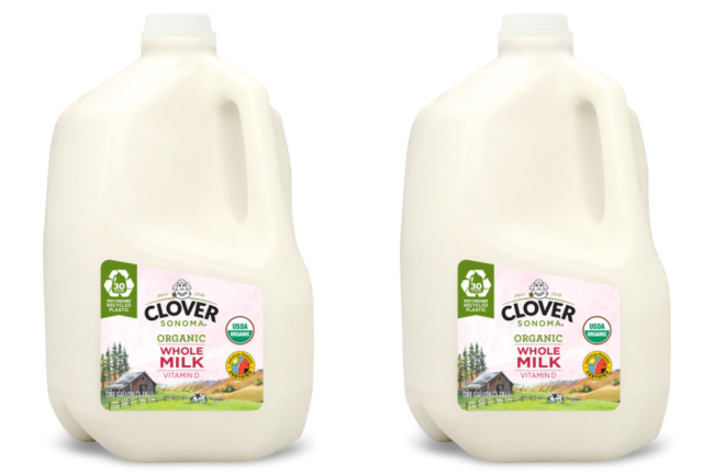 Organic whole milk cartons from Clover Sonoma