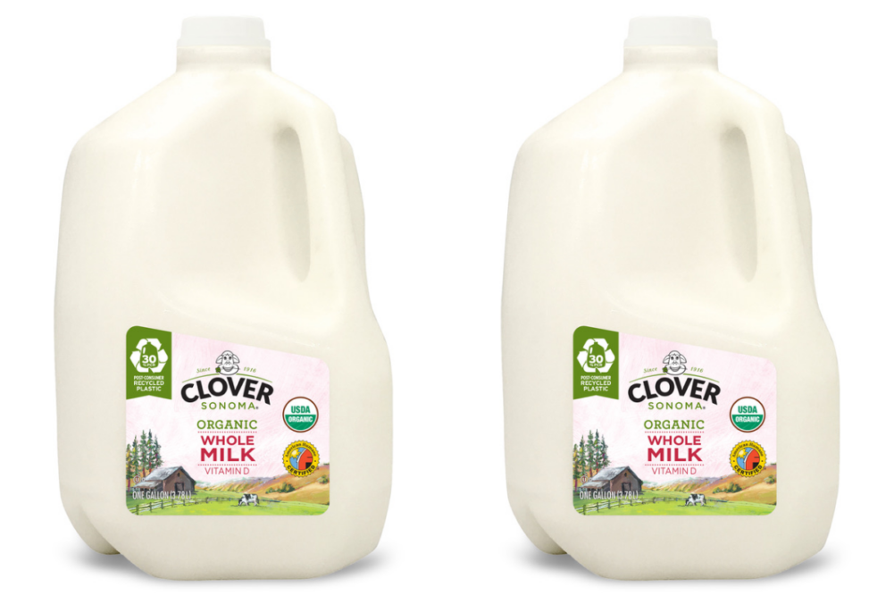 Organic whole milk cartons from Clover Sonoma